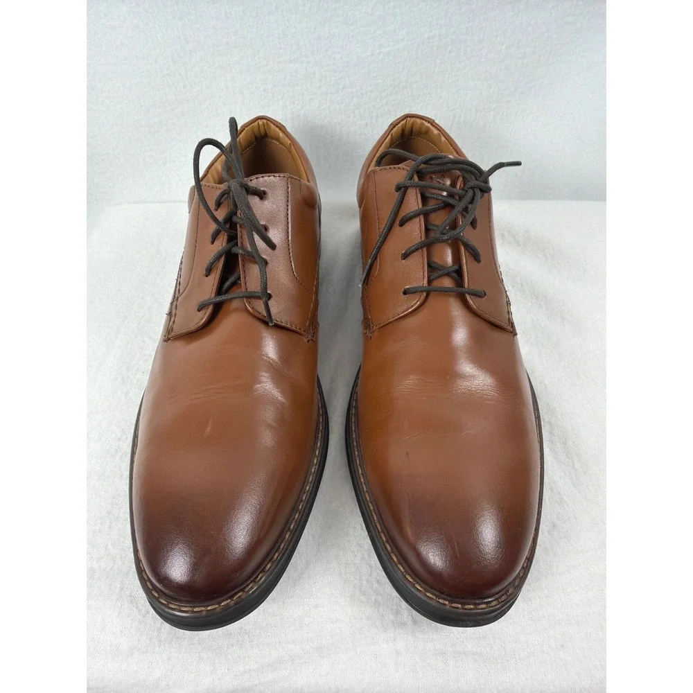 Nunn Bush Mens Cognac Brown Leather Plain Toe Oxford Shoes 81417-221 Size 10 M